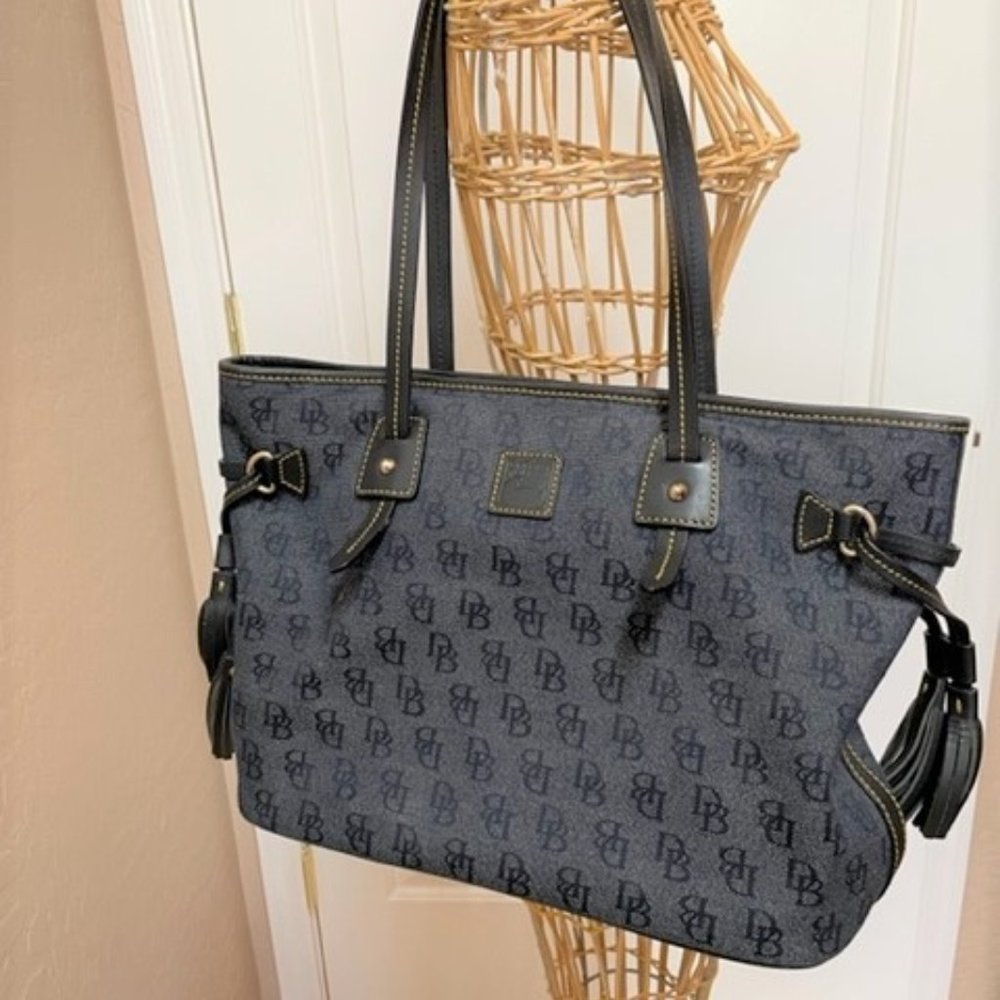 Dooney & Bourke Navy DB Monogram Tote with Black Trim